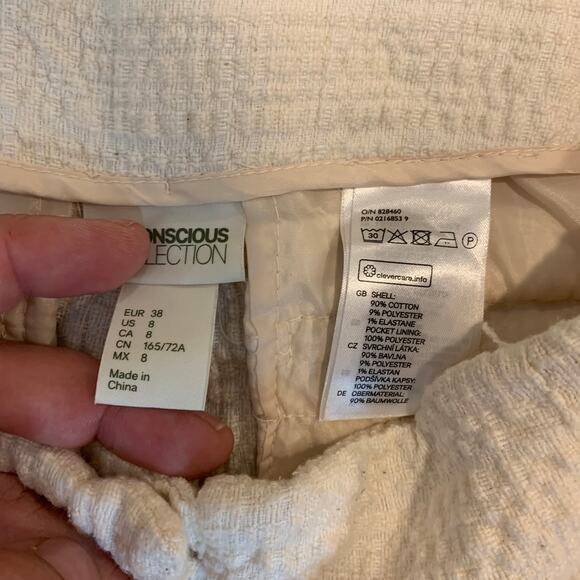 H&M Cream Ivory Textured Pleated Shorts 8 M Medium - Picture 6 of 7